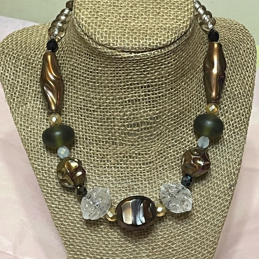 T Goodall Frosted Iridescent Beaded Necklace